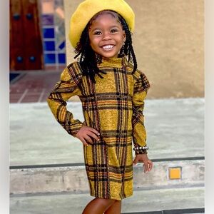 Girls Plaid Mock Neck Dress